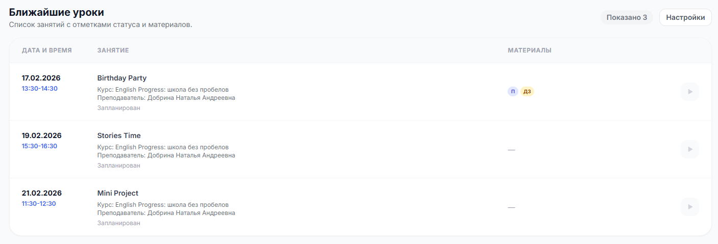 Ближайшие занятия